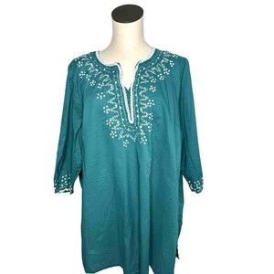 Chelsea Studio 1X Tunic Top Embroidered Sequin Green